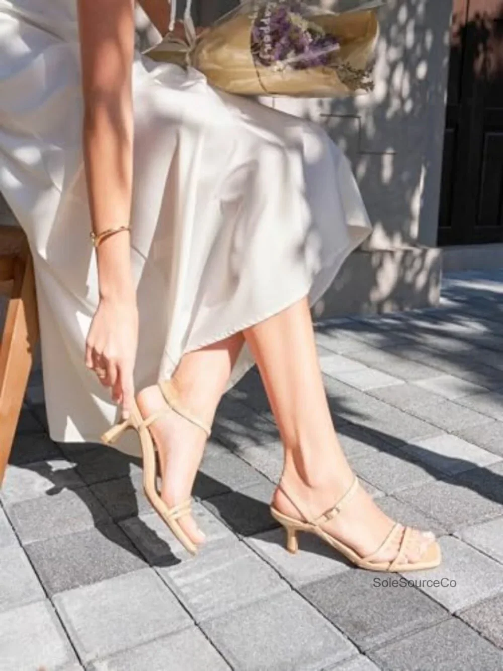 Strappy Low Kitten Heels Square Open Toe Sandals Ankle Strap Comfortable Dressy